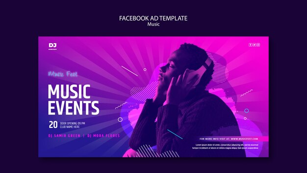 Free PSD music event social media promo template with gradient light