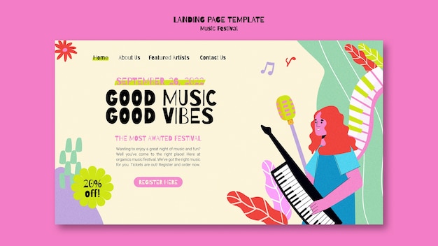 Free PSD music fest landing page template in abstract style