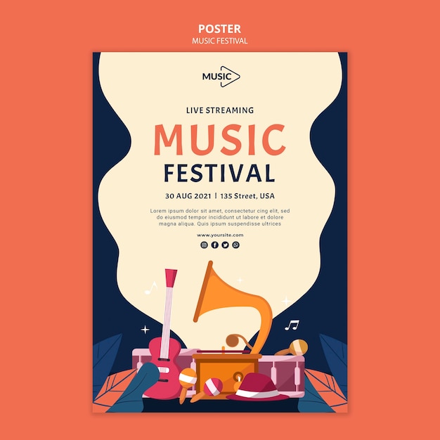 Music festival live streaming poster template