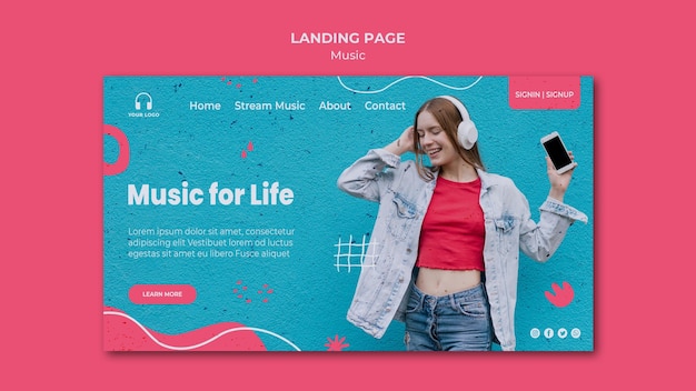 Free PSD music landing page template