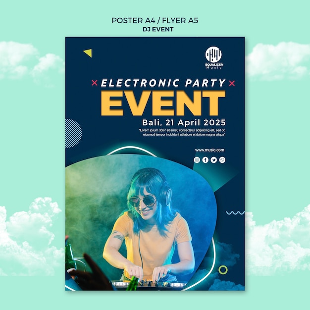 Free PSD music party concept poster flyer template