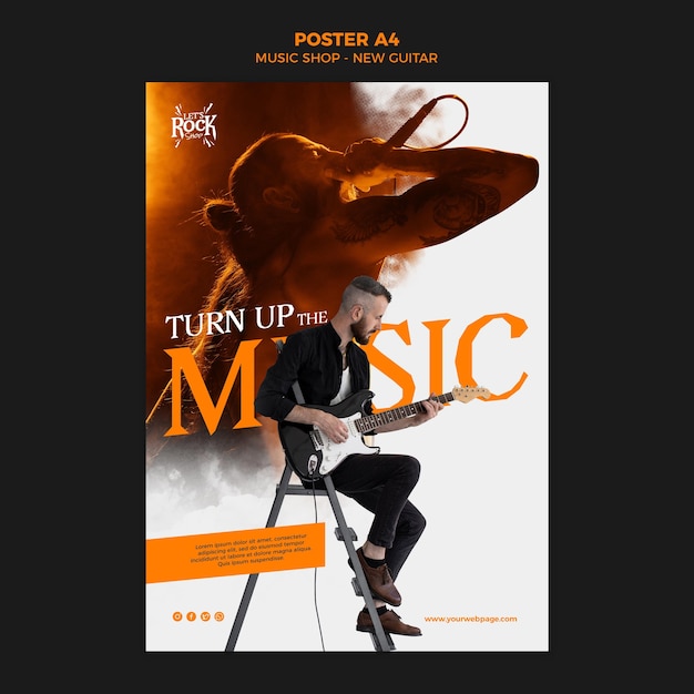 Free PSD music shop new guitar poster