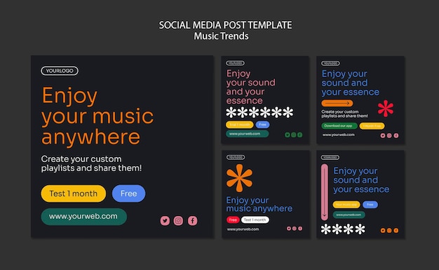 Free PSD music streaming platform social media post template