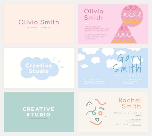 Name card template psd set in soft pastel color patterns