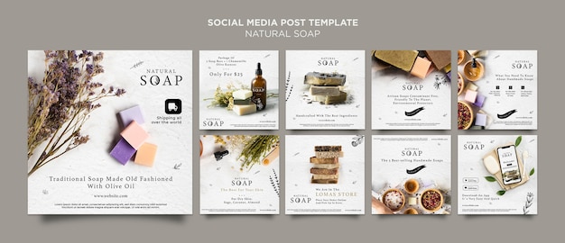 Free PSD natural soap concept social media post template