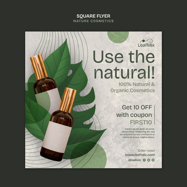 Free PSD nature cosmetics square flyer