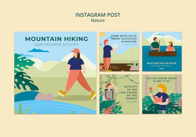 Free PSD nature exploration and outdoors adventure instagram posts collection