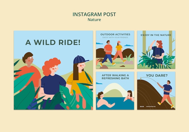 Free PSD nature exploration and outdoors adventure instagram posts collection