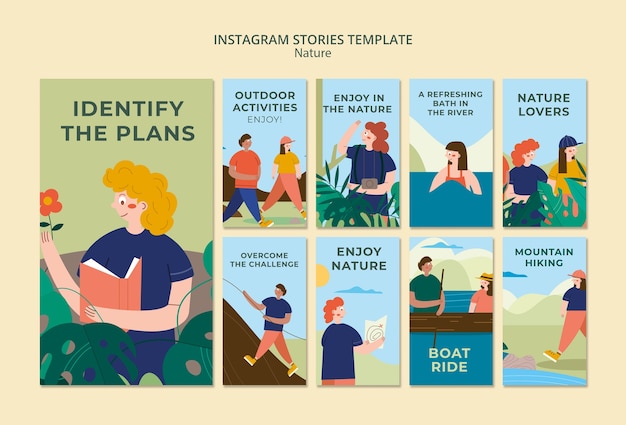 Free PSD nature exploration and outdoors adventure instagram stories collection