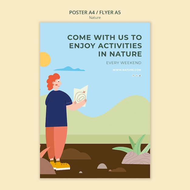 Free PSD nature exploration and outdoors adventure vertical poster template