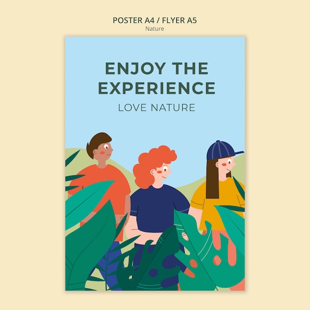 Free PSD nature exploration and outdoors adventure vertical poster template