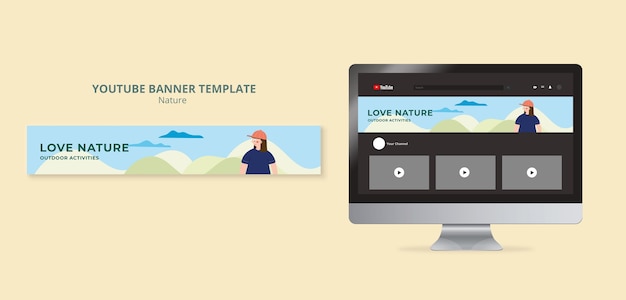 Free PSD nature exploration and outdoors adventure youtube banner template