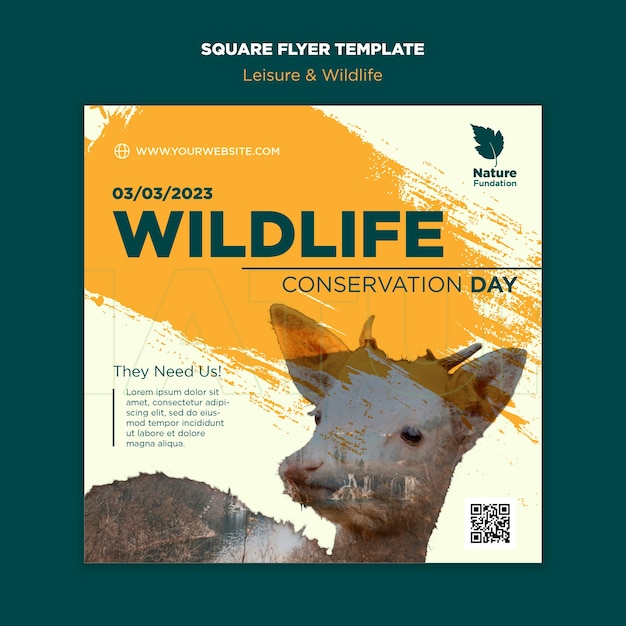 Free PSD nature and wildlife conservation square flyer template