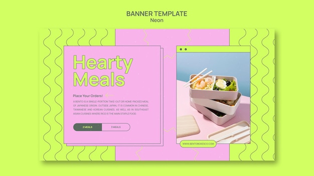 Free PSD neon bento box banner template