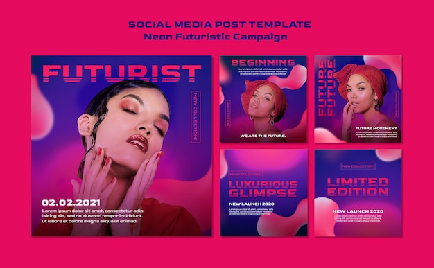 Neon futuristic social media post template