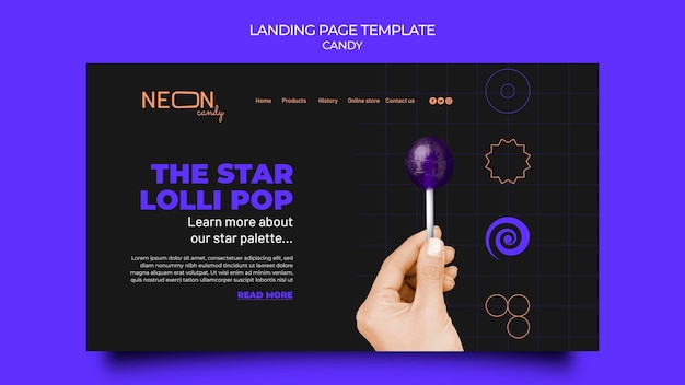 Free PSD neon landing page template for candy store