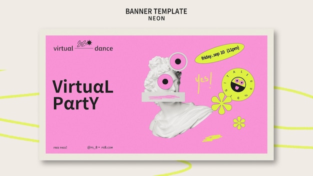 Free PSD neon party banner template