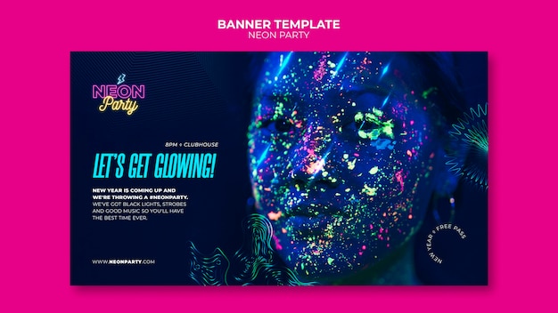 Free PSD neon party horizontal banner template