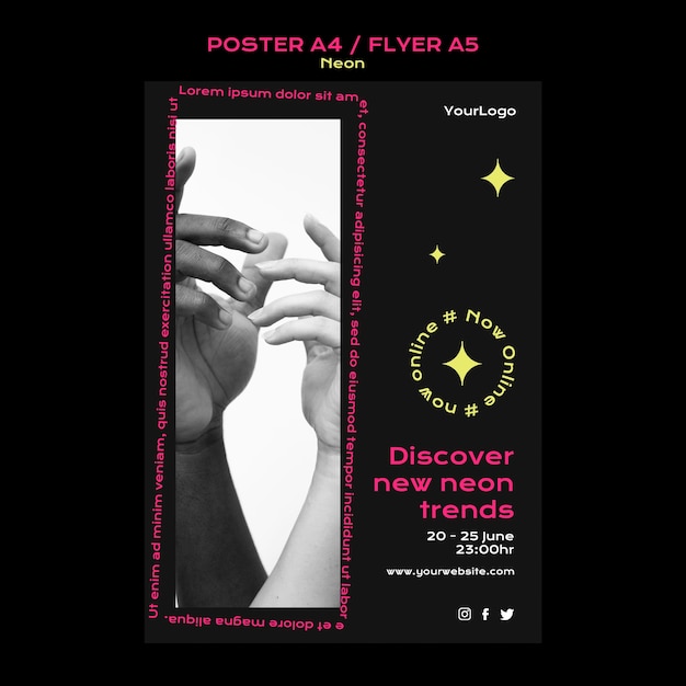 Free PSD neon vertical poster template for new online trends