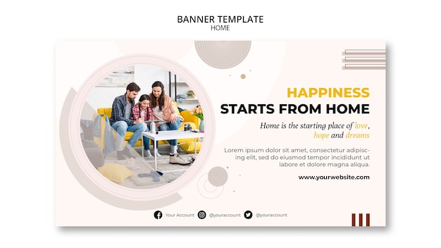 New home horizontal banner template with minimalistic shapes