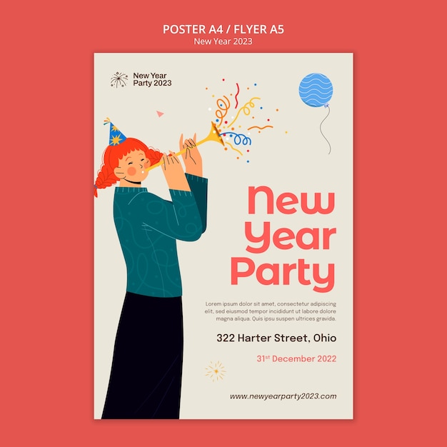 Free PSD new year 2023 celebration poster template