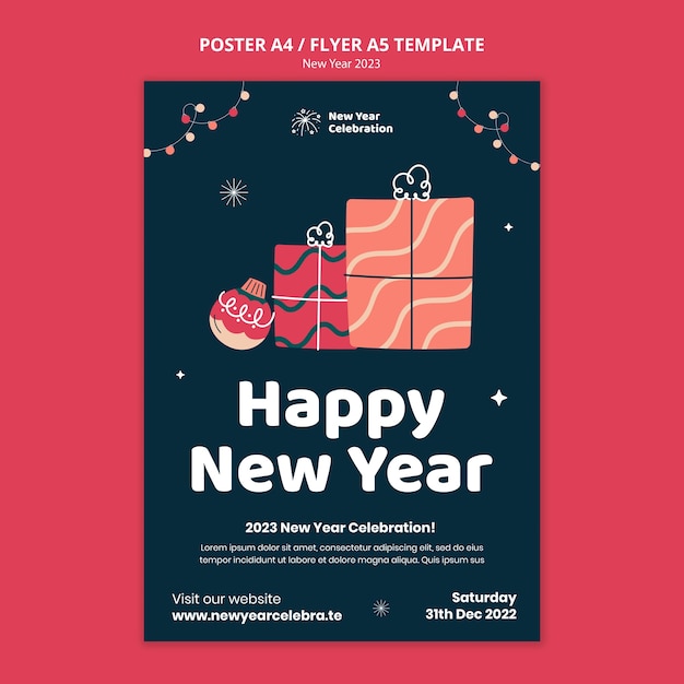 Free PSD new year 2023 celebration poster template