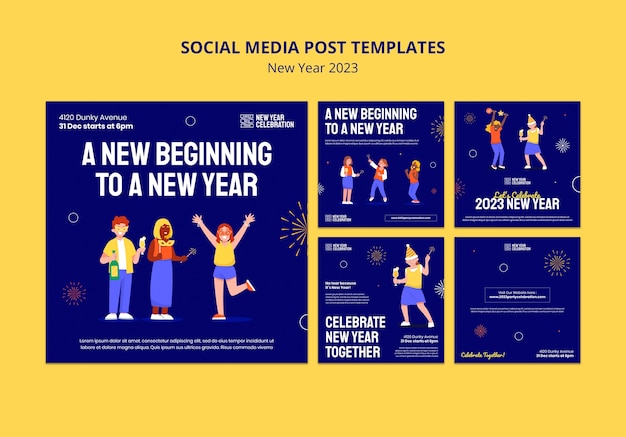 Free PSD new year 2023 celebration social media post set