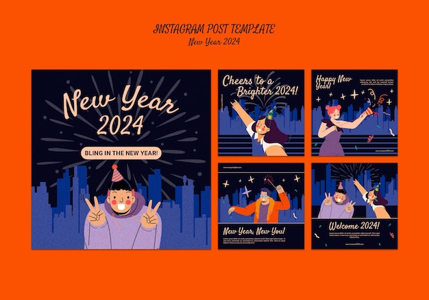 Free PSD new year 2024 celebration  instagram posts