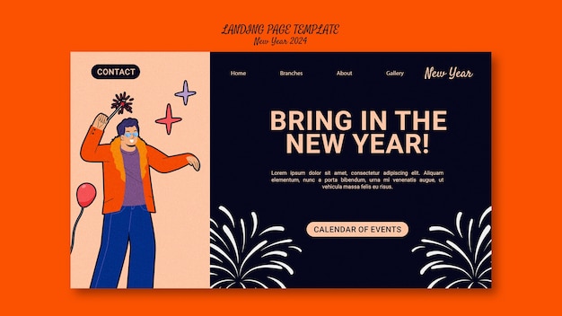 Free PSD new year 2024 celebration landing page