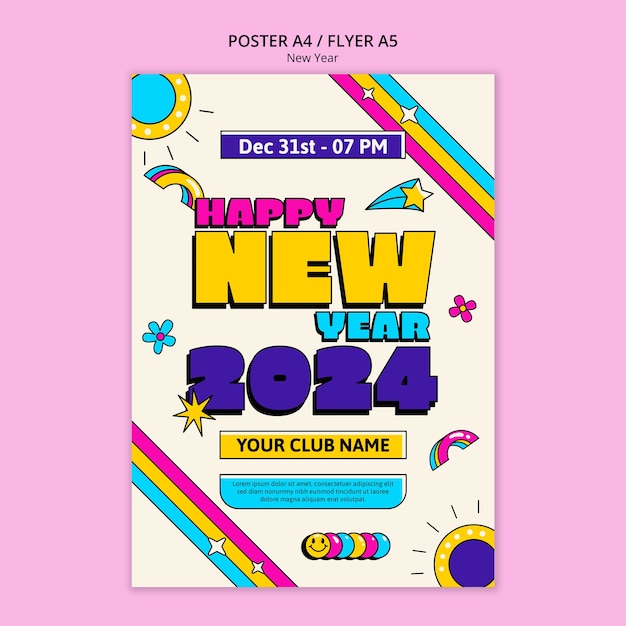 Free PSD new year 2024 celebration poster template