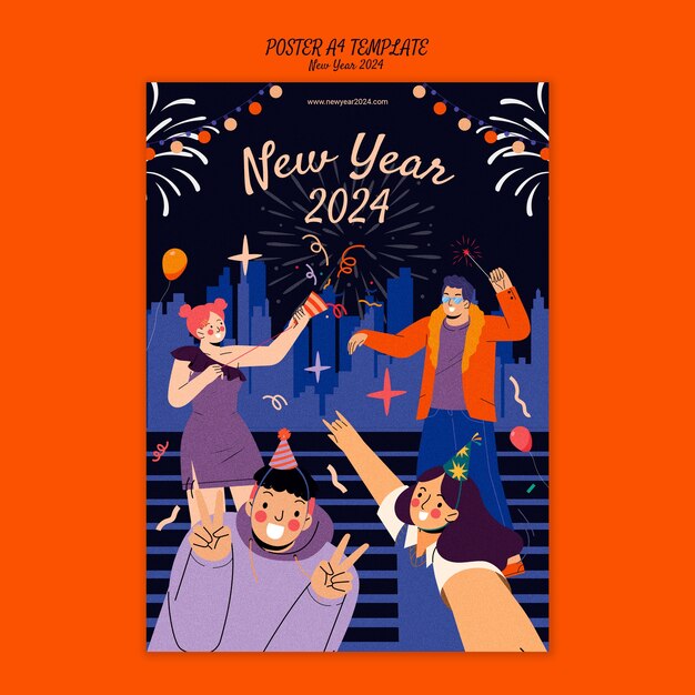 Free PSD new year 2024 celebration poster template