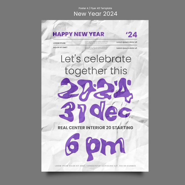 Free PSD new year 2024 celebration poster template