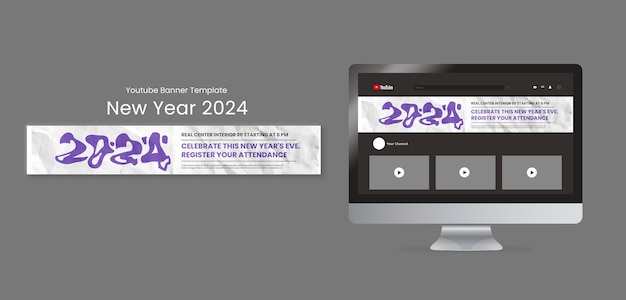 Free PSD new year 2024 celebration youtube banner