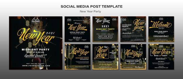 Free PSD new year party social media posts template