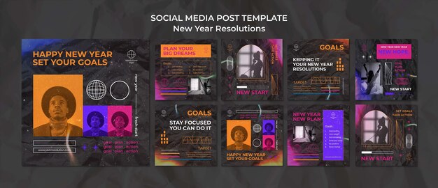 New year resolutions social media post collection