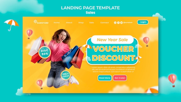 Free PSD new year sale voucher discount landing page