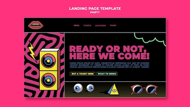 Free PSD night party landing page template in retro style