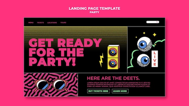 Free PSD night party landing page template in retro style