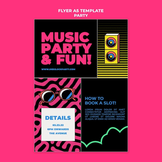 Night party vertical flyer template in retro style