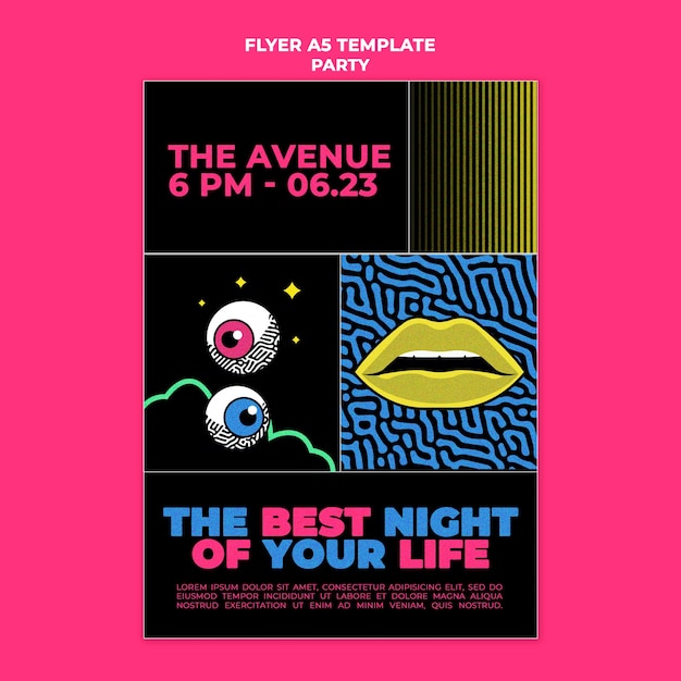 Free PSD night party vertical flyer template in retro style