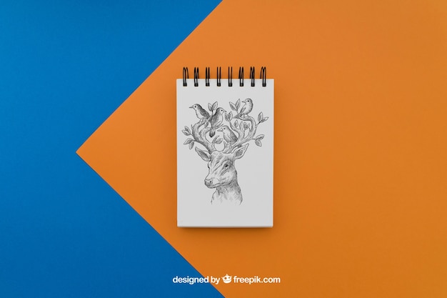 Free PSD notepad with deer drawing