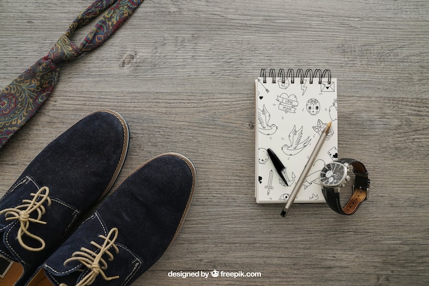 Free PSD notepad with shoes and tie