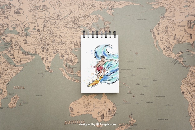 Free PSD notepad on world map