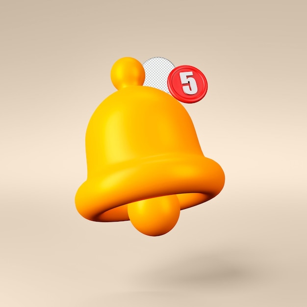 Free PSD notification bell icon isolated 3d render illustration