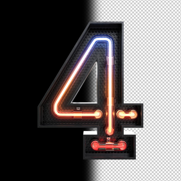 Number 4 made from neon light