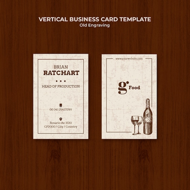 Free PSD old engraving menu business card template design