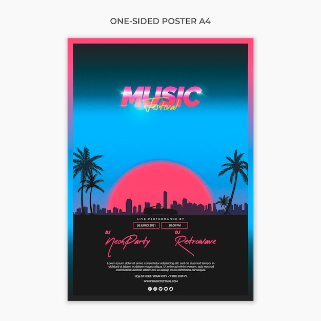 One sided a4 poster template for 80s music festival