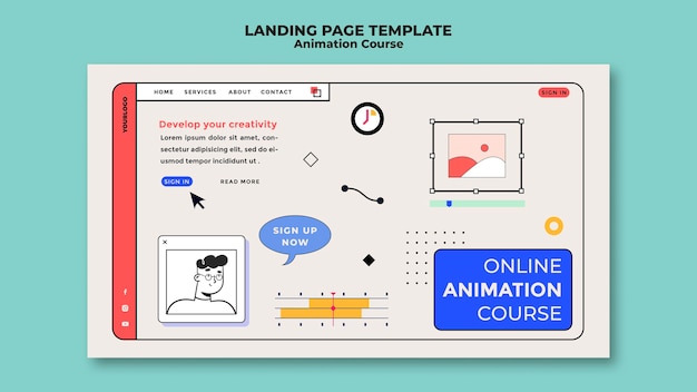 Online animation course landing page template