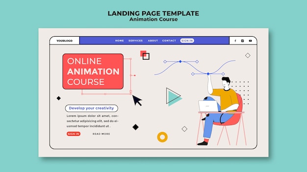 Free PSD online animation course landing page