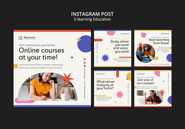 Online classes instagram posts collection with abstract shapes